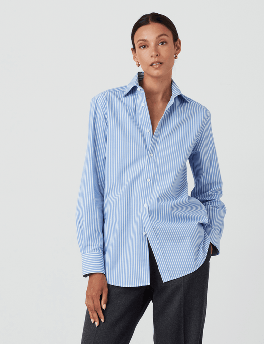 Boyfriend Fine Organic Cotton Striped Button Down Shirt in Inverted Pinstripe