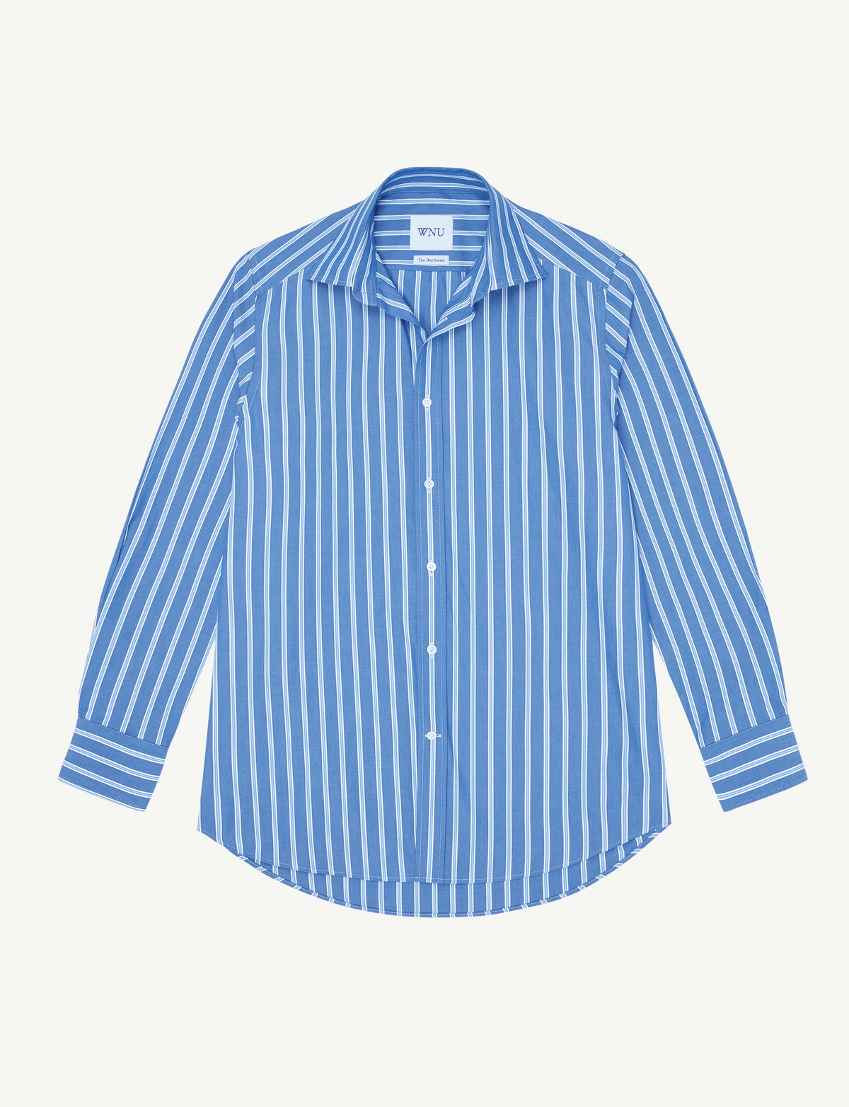 Boyfriend Fine Organic Cotton Striped Button Down Shirt in Royal Blue Stripe