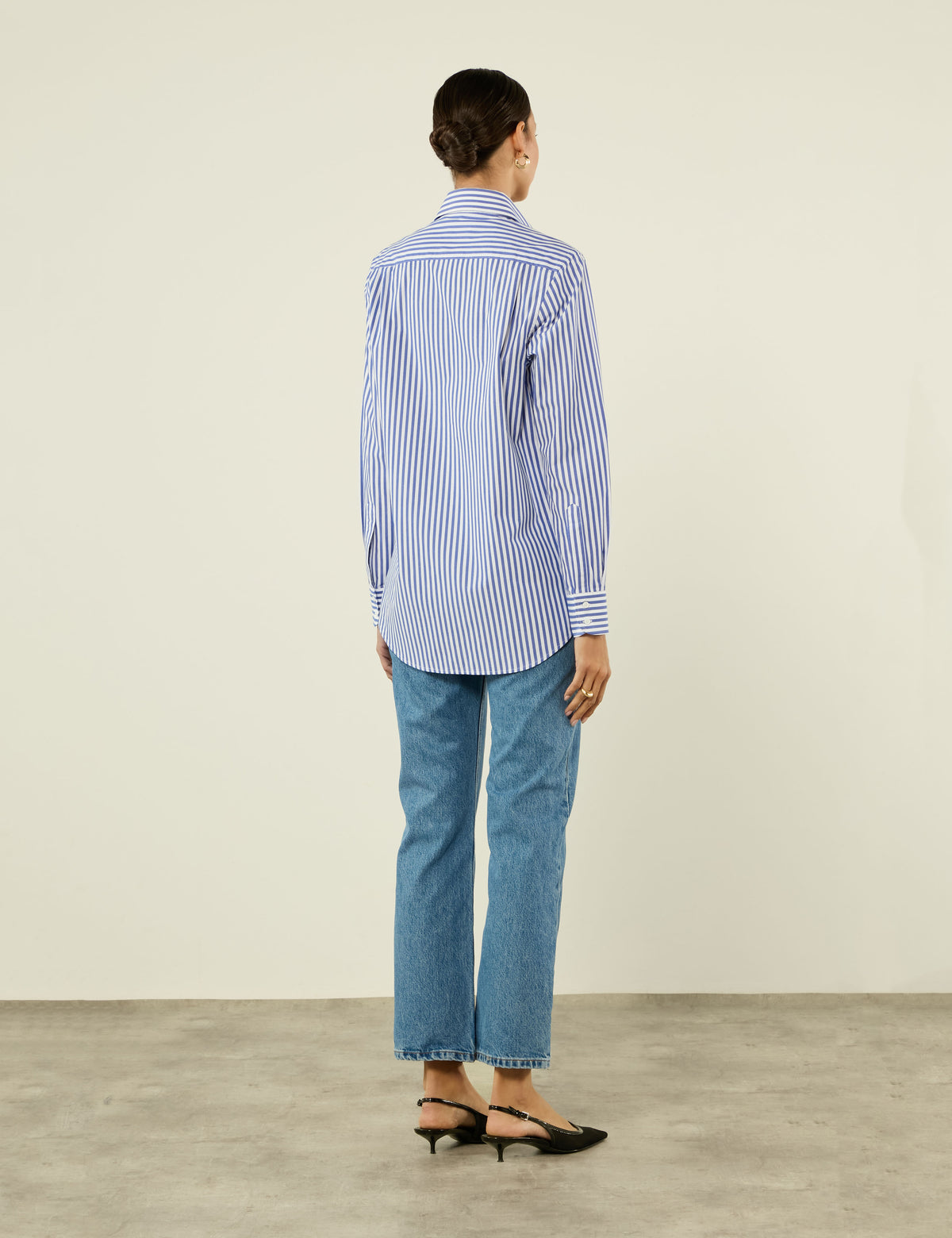 Boyfriend Fine Organic Cotton Striped Button Down Shirt in Midnight Blue Stripe