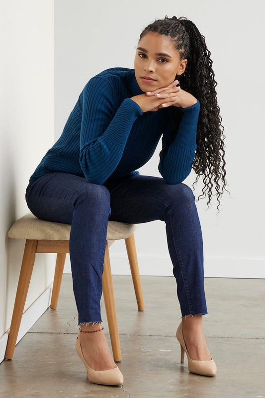 Ribbed Turtleneck Organic Cotton Sweater in Black