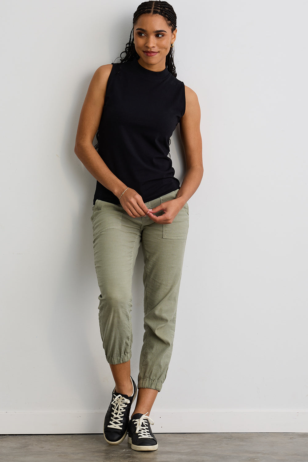 Organic Cotton Sleeveless Mock Neck Top in Black