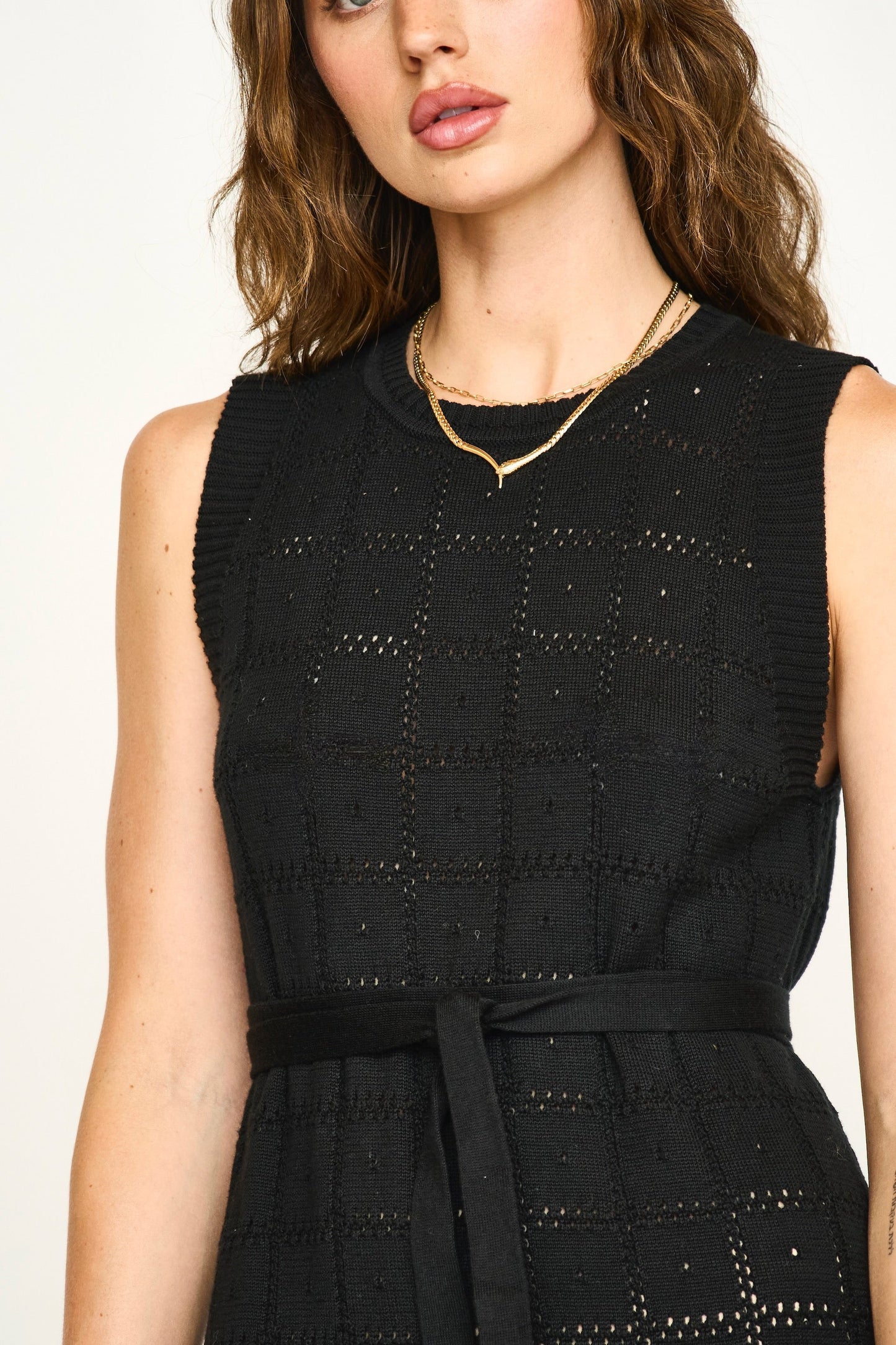 Kona Pointelle Knit Dress in Black