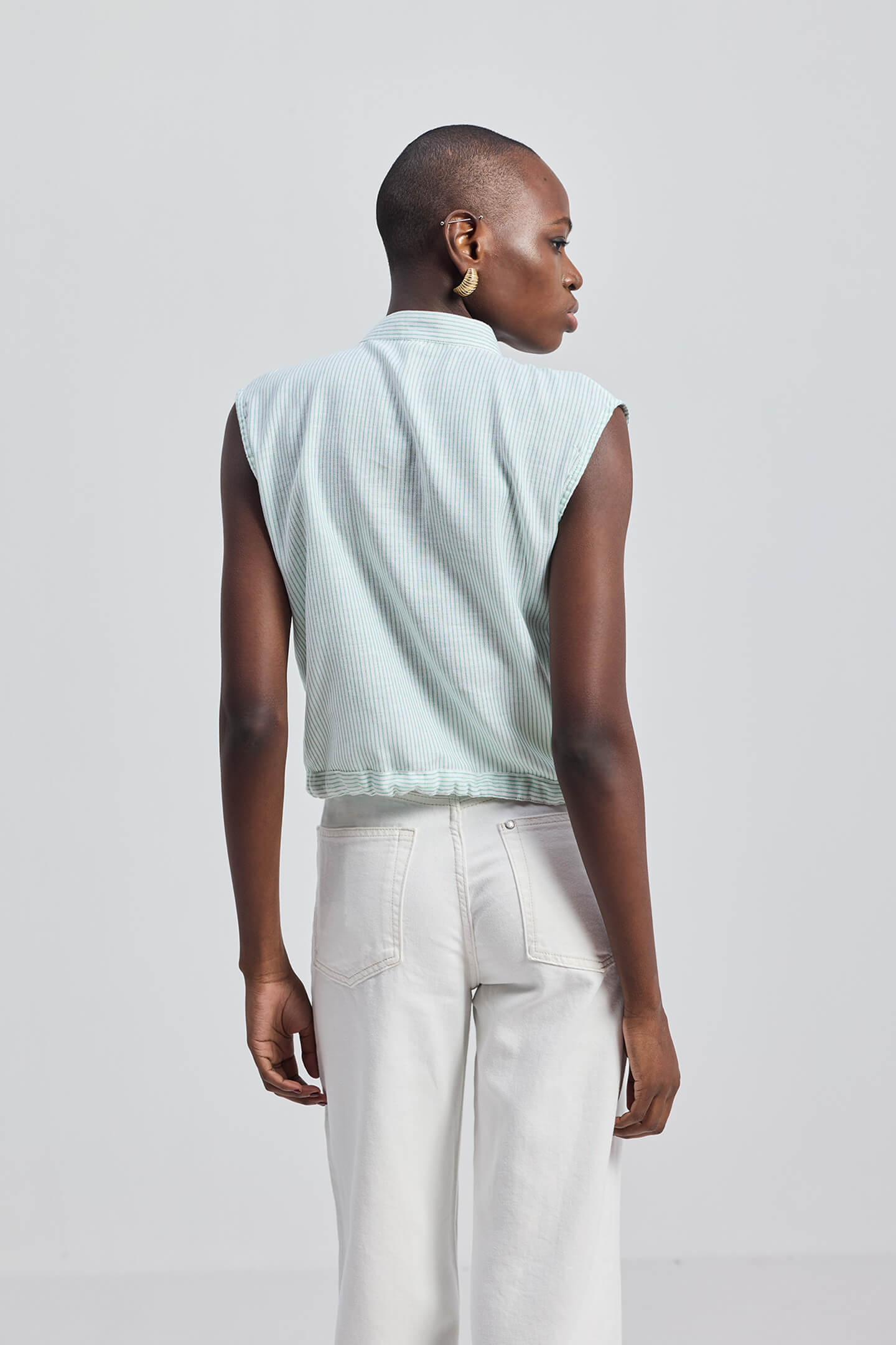 Button Down Shirt with Drawstring Waist in Light Green