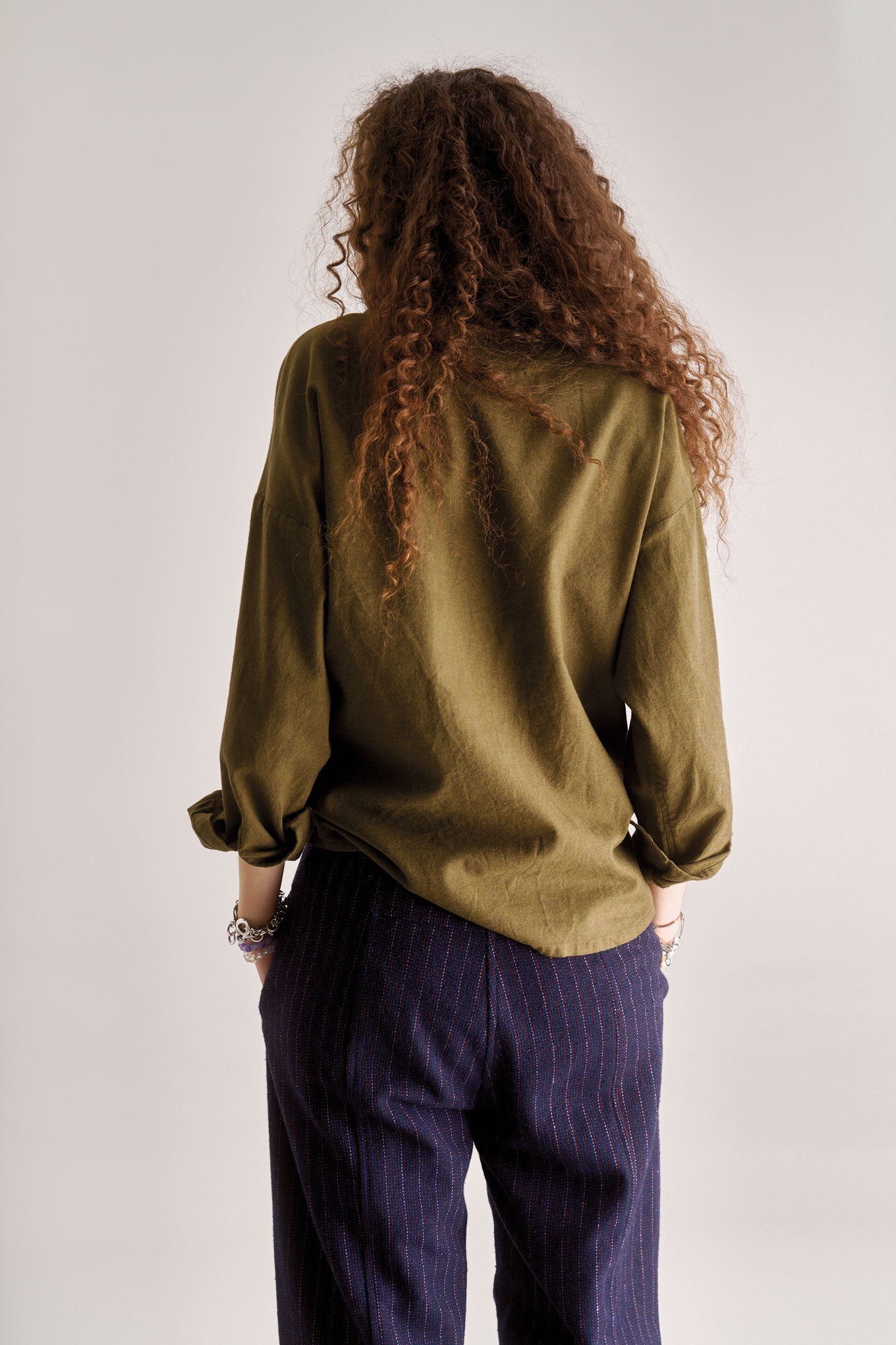 Hanako Organic Cotton Button Down Shirt in Olive Green