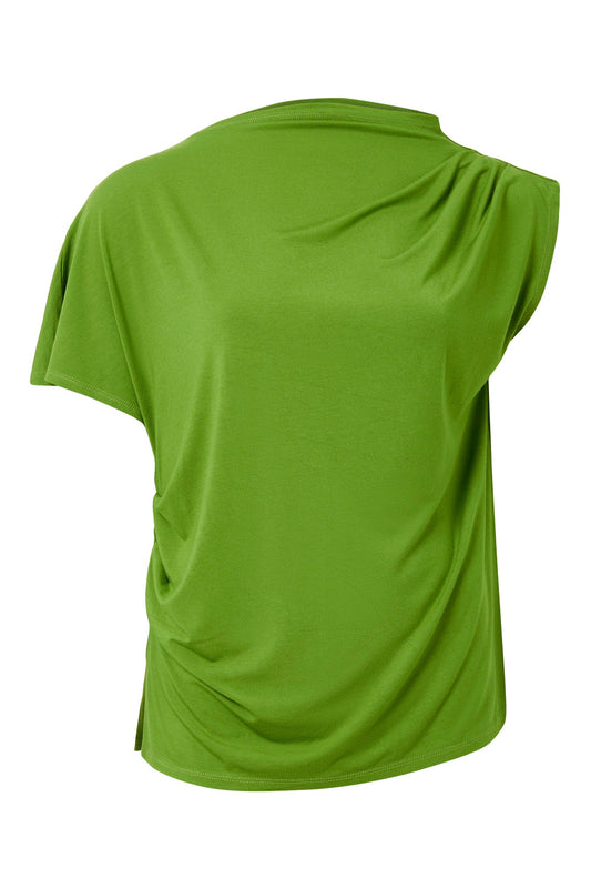 Cate Modal Jersey Draped Asymmetrical Top in Green