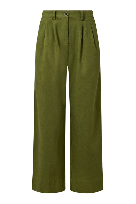 Organic Linen Cotton Lion Trouser in Green