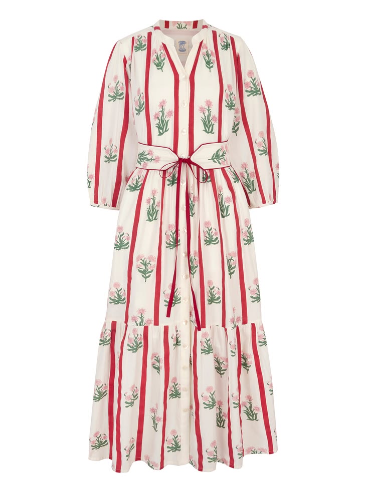 Colette Cotton Dress in Red Jaipur Stripe