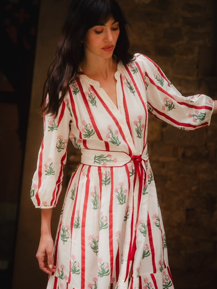 Colette Cotton Dress in Red Jaipur Stripe