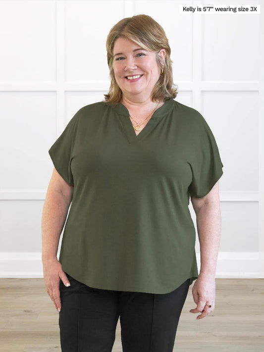 Cynthia Band Collar Blouse in Cactus Green