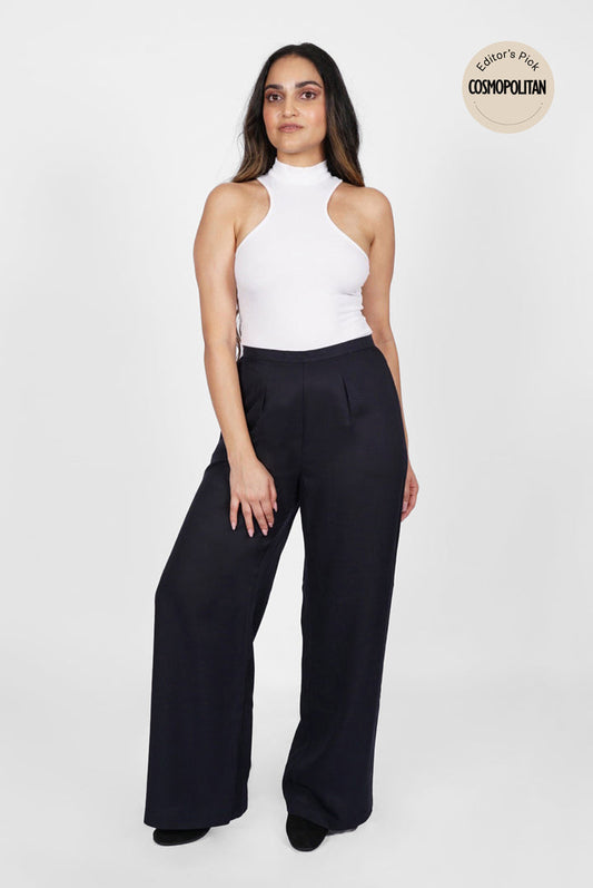 Lyocell Curvy Wide Leg Pants in Black