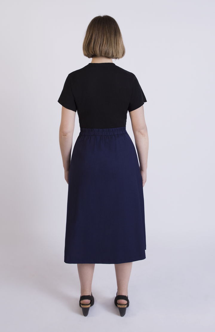 Wool Curvy Midi Skirt in Sky Periwinkle Blue