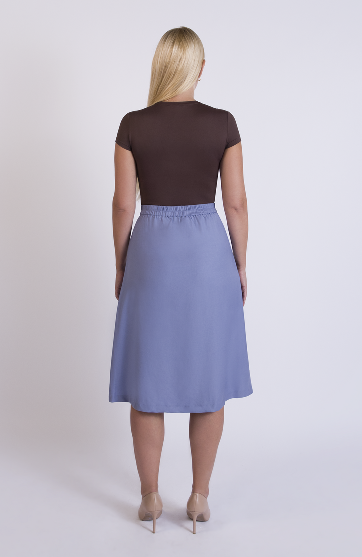 Wool Curvy Midi Skirt in Sky Periwinkle Blue