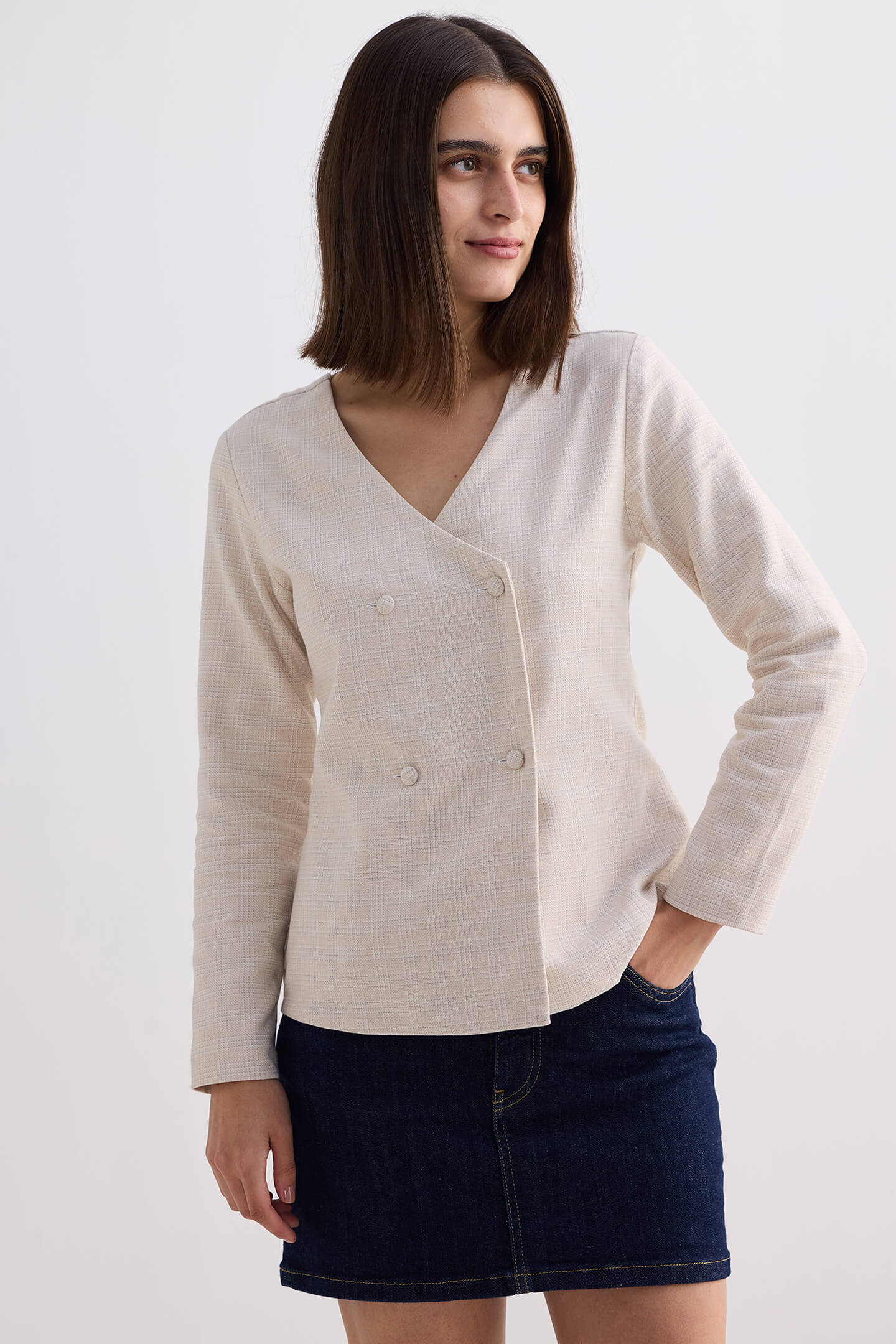 Fitted Cotton Tweed Jacket in Silver Strides