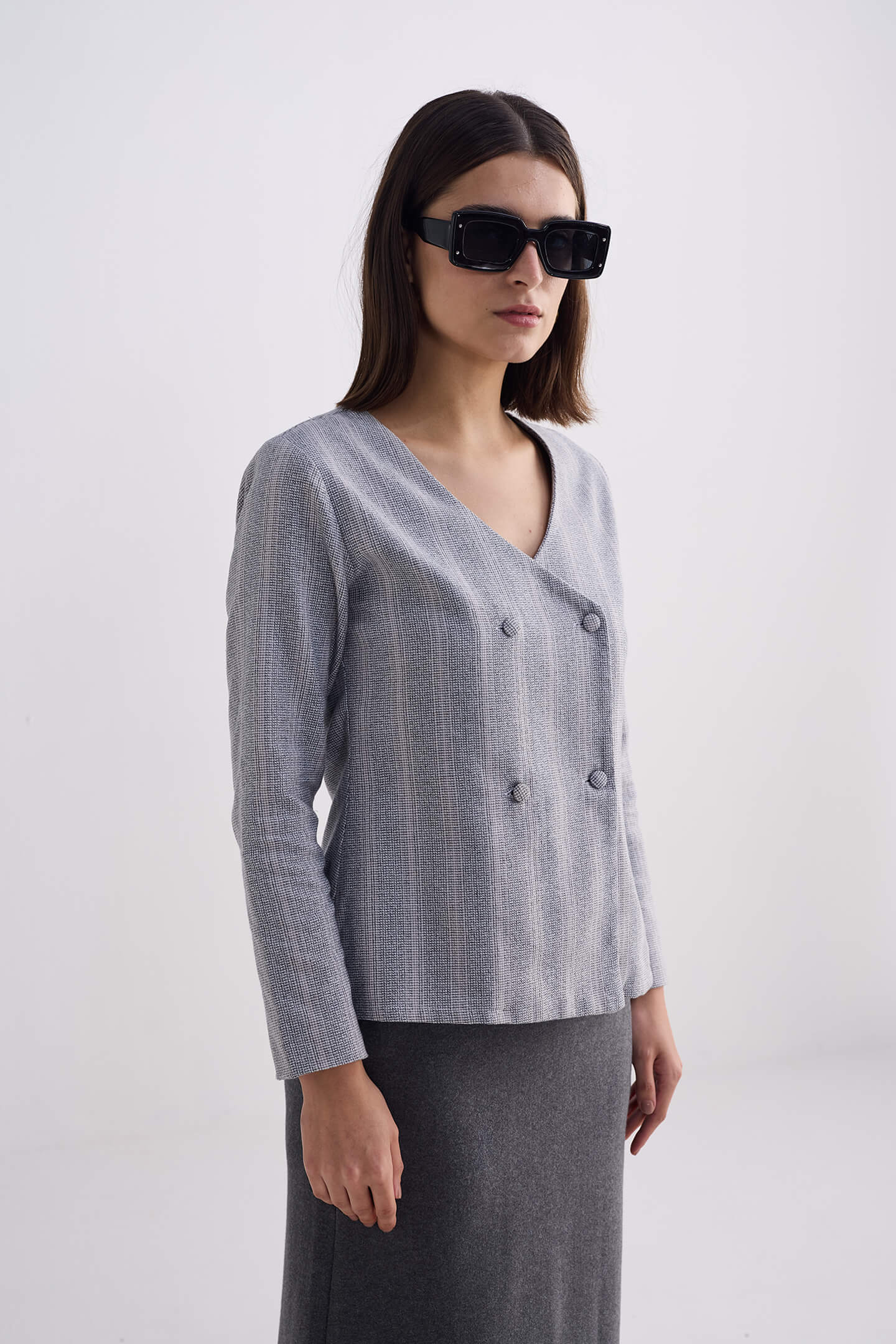 Fitted Cotton Tweed Jacket in Silver Strides