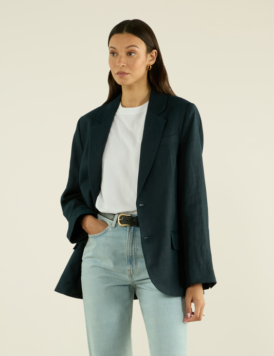 Linen Hutton Blazer in Navy