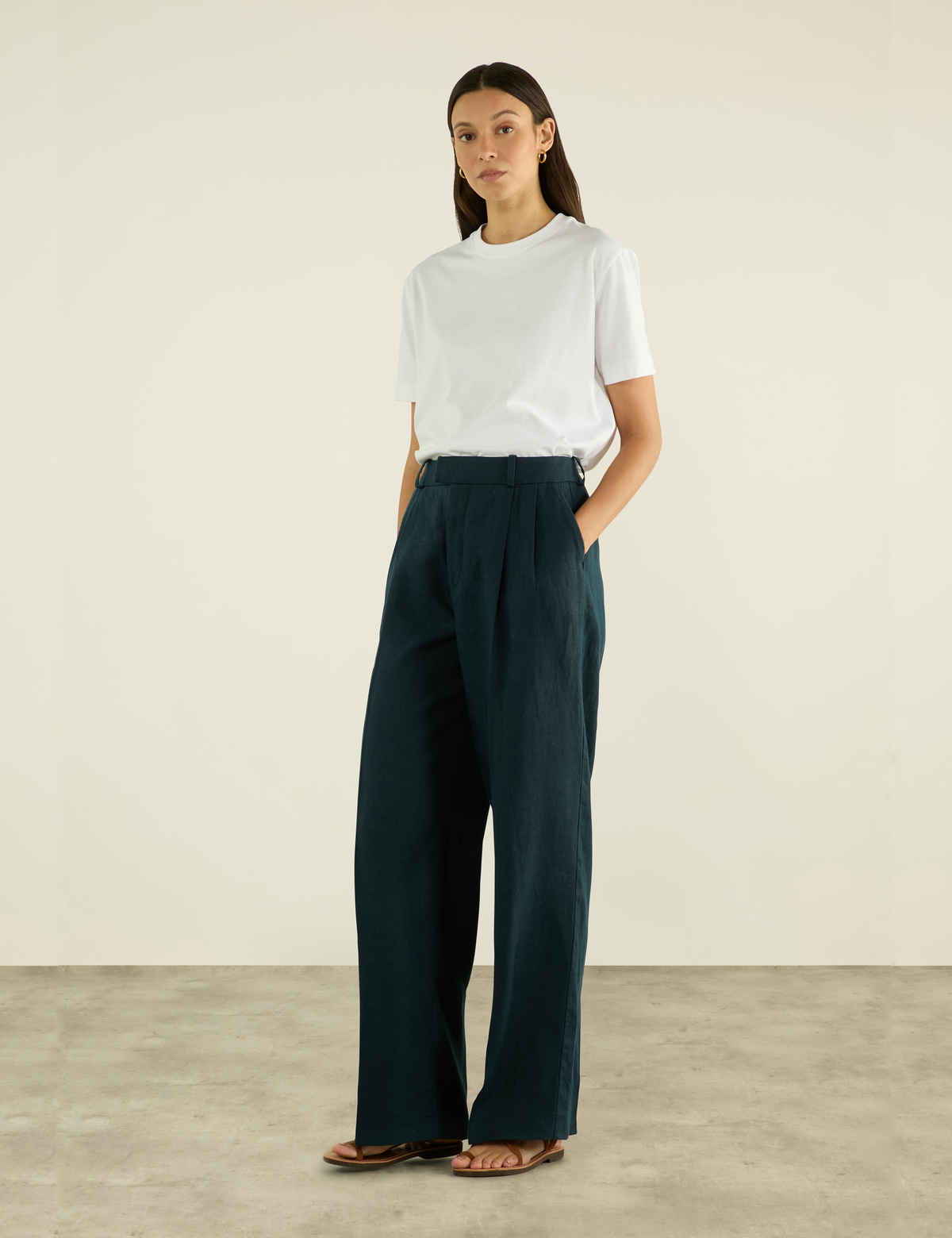 Linen Rampling High Waisted Wide Leg Trouser in Ivory