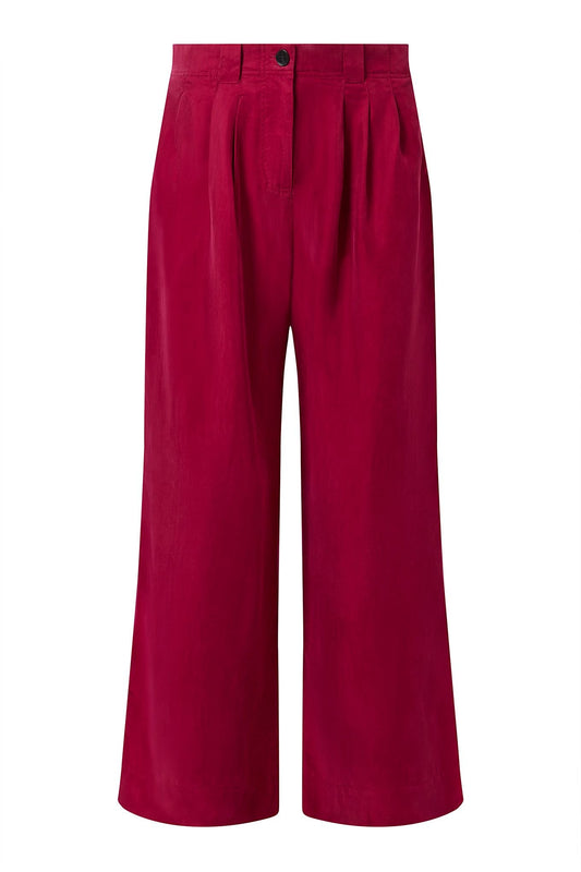 Cupro Berry Wide Leg High Waist Pleated Trouser