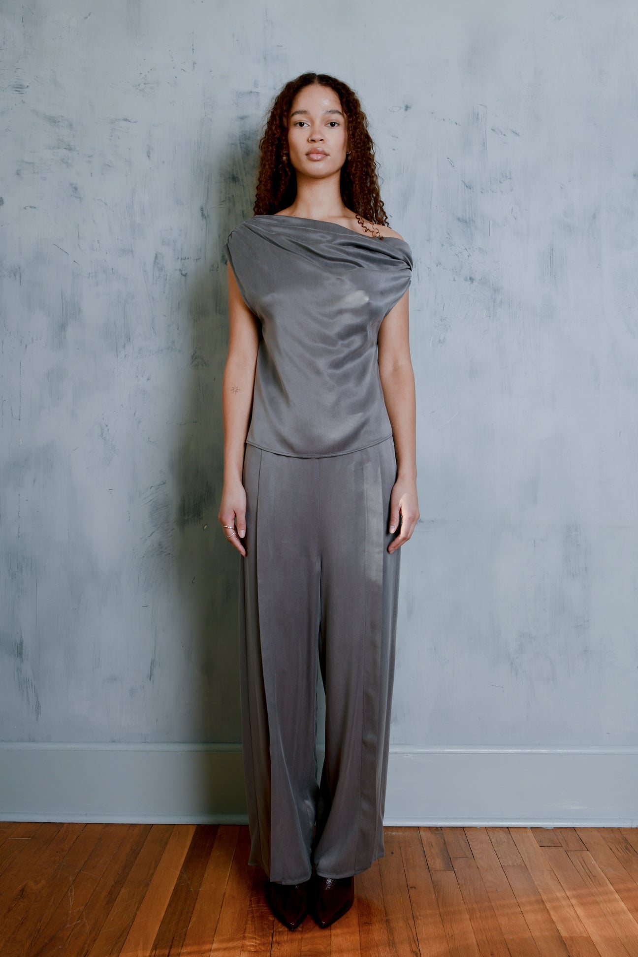 Solange Cupro Draped Top - Graphite