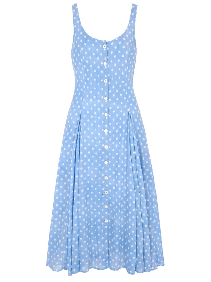 Ines Cotton Dress in French Blue Polka Dot