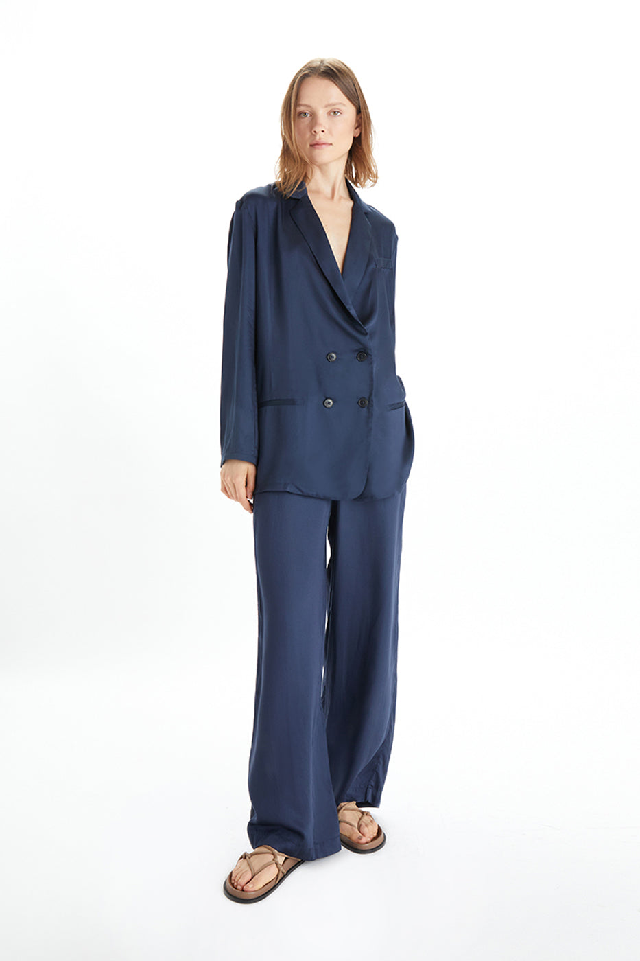 Jane Double Breasted Jacket - Satin Tencel-Neu Nomads