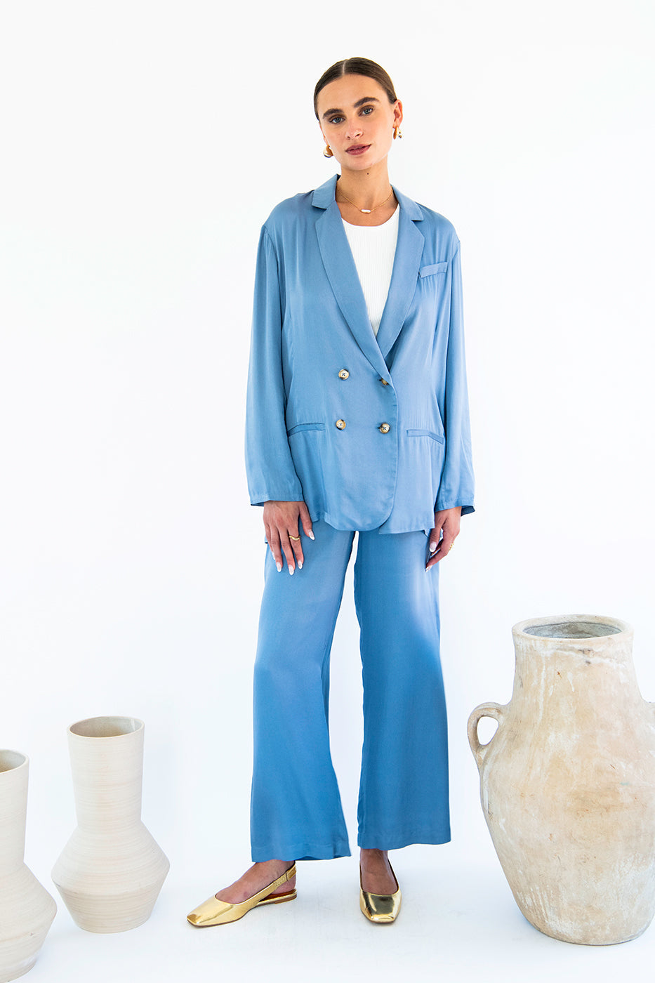 Jane Double Breasted Jacket - Satin Tencel-Neu Nomads