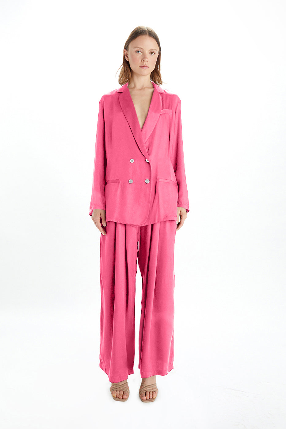 Jane Double Breasted Jacket - Satin Tencel-Neu Nomads