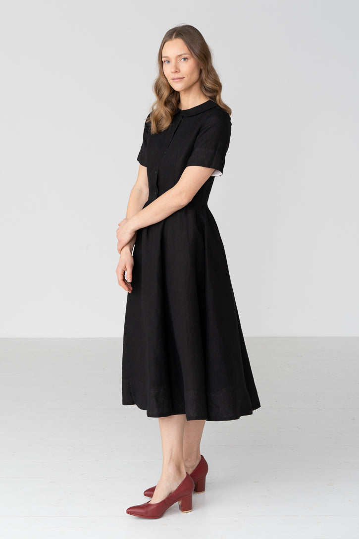 Classic Short Sleeve Linen Dress in White