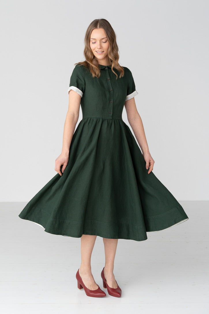 Classic Short Sleeve Linen Dress in White