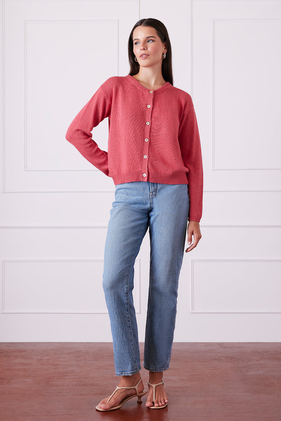 Ruthie Cotton Cardigan in Vintage Red