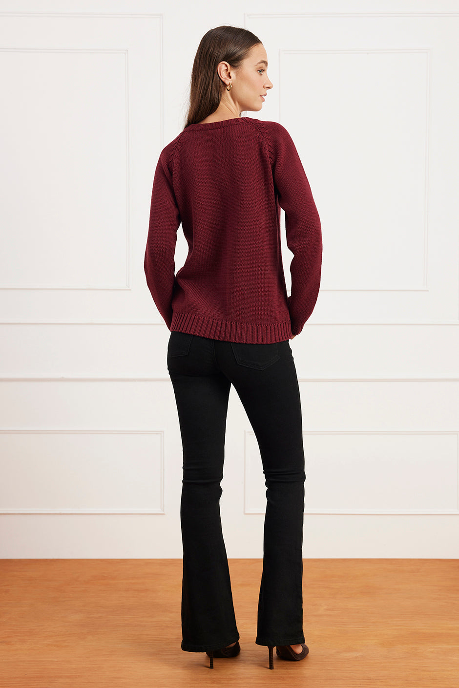 Selene V Neck Cotton Sweater in Midnight Navy