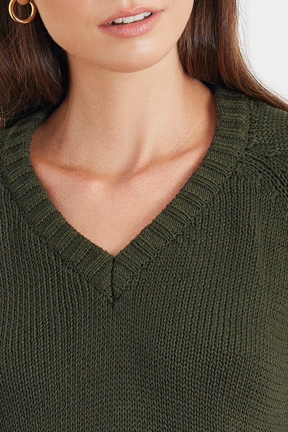 Selene V Neck Cotton Sweater in Midnight Navy
