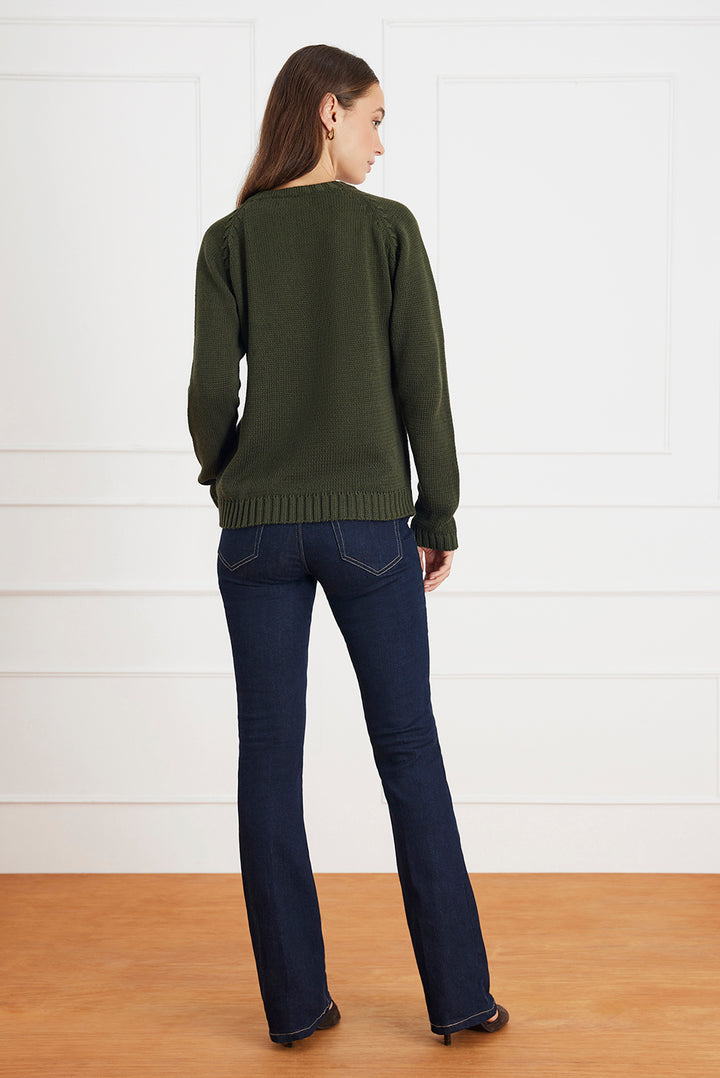 Selene V Neck Cotton Sweater in Midnight Navy