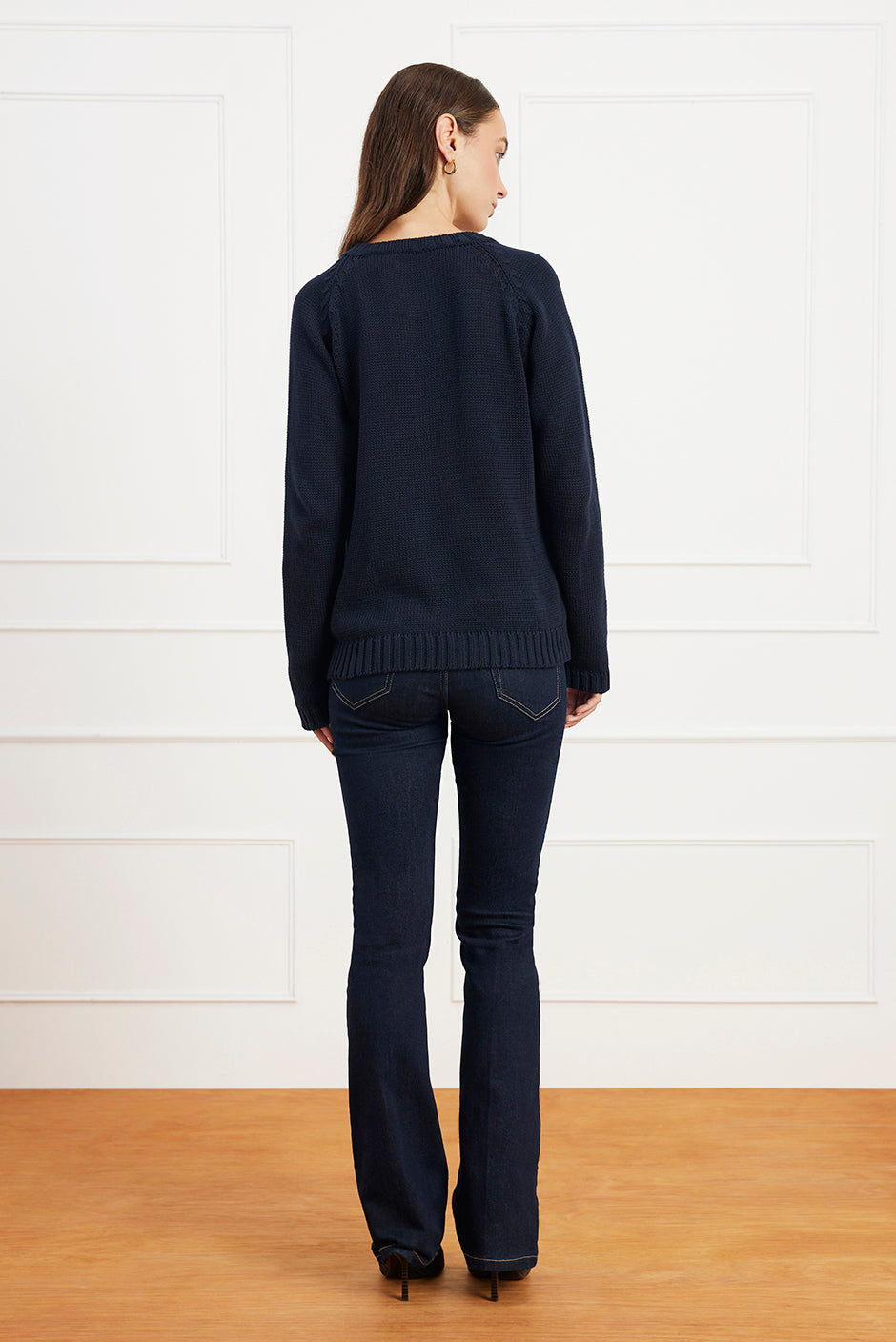 Selene V Neck Cotton Sweater in Midnight Navy