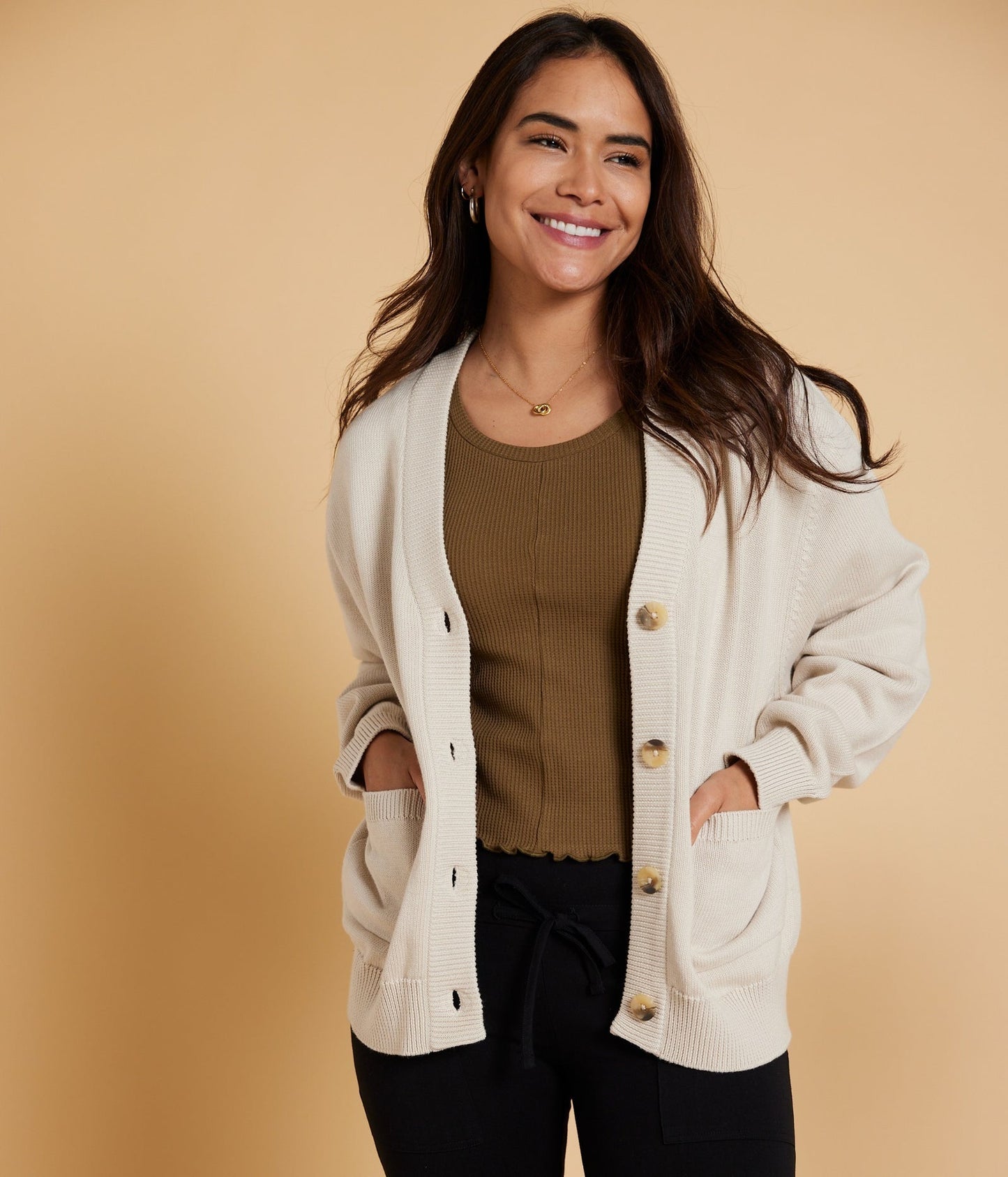 Mars Organic Cotton Cardigan Sweater in Taupe