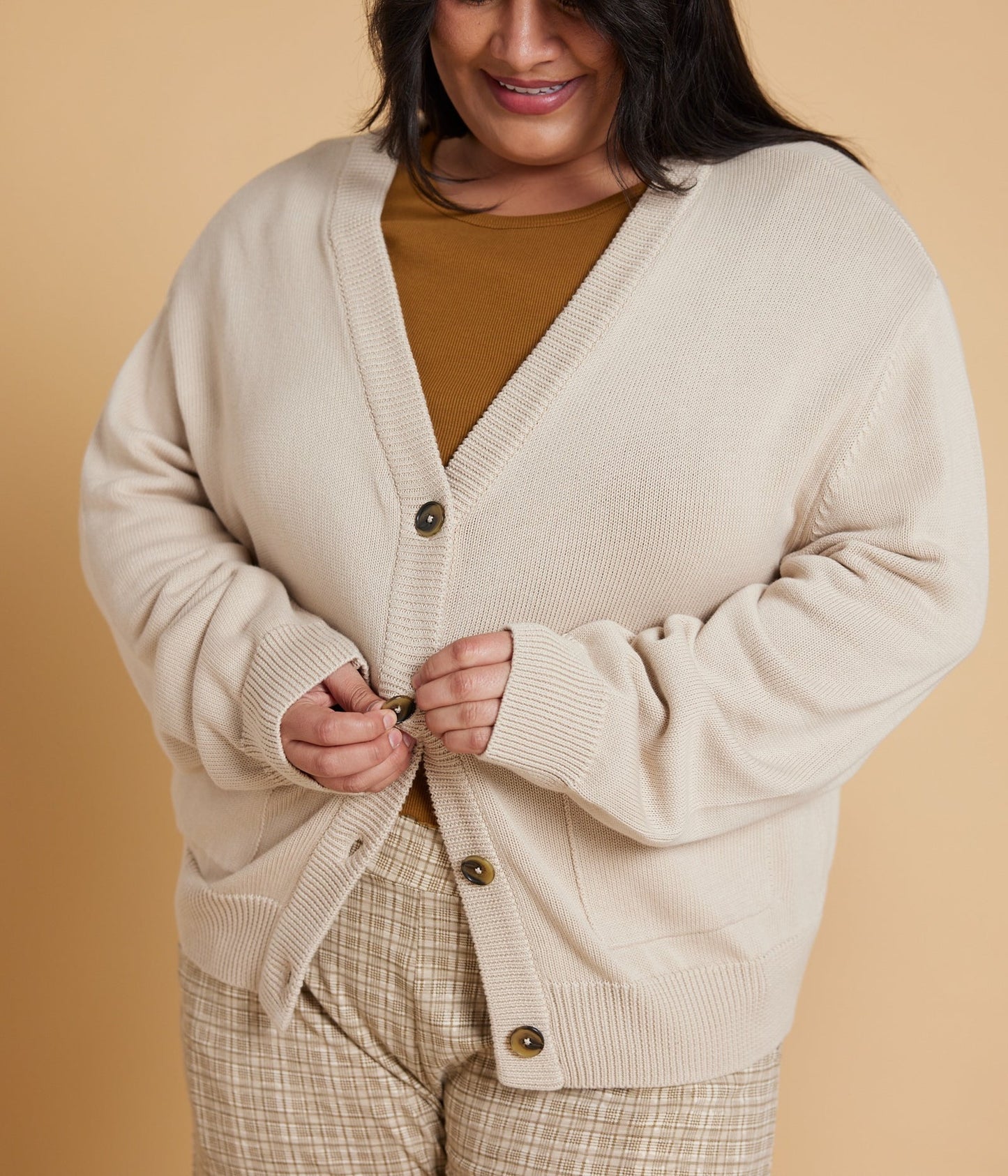 Mars Organic Cotton Cardigan Sweater in Taupe