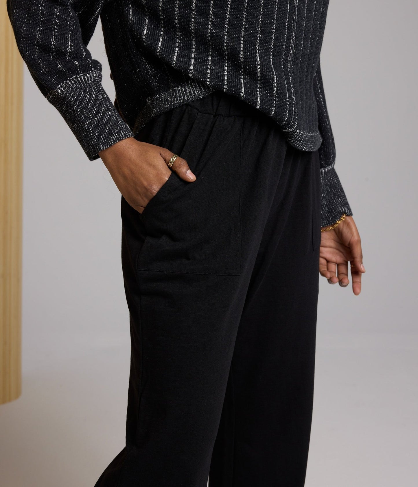 Thorn Organic Cotton Wide Leg Elastic Waist Pants in Black
