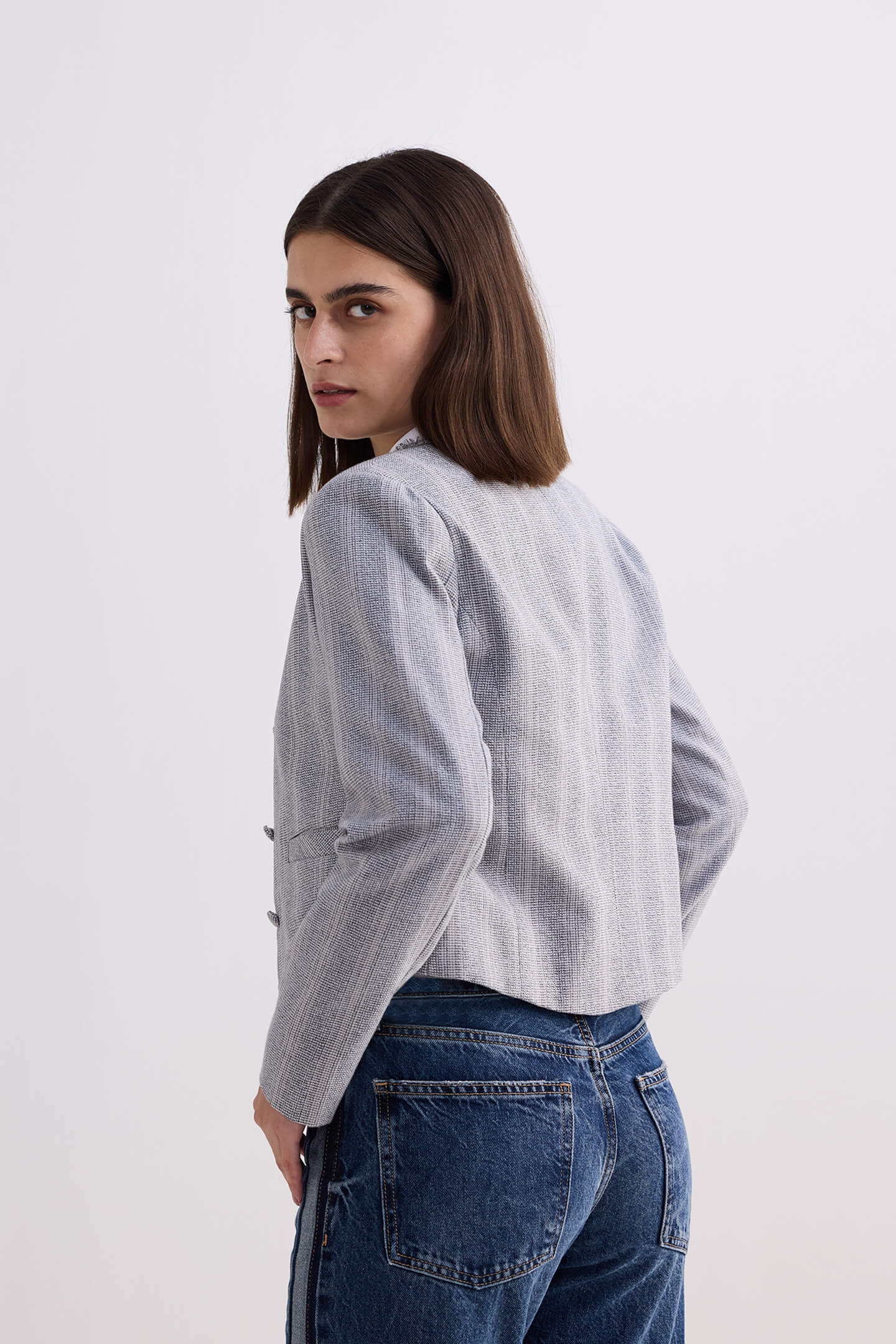 Lady Jacket in Cotton Tweed in Silver Strides