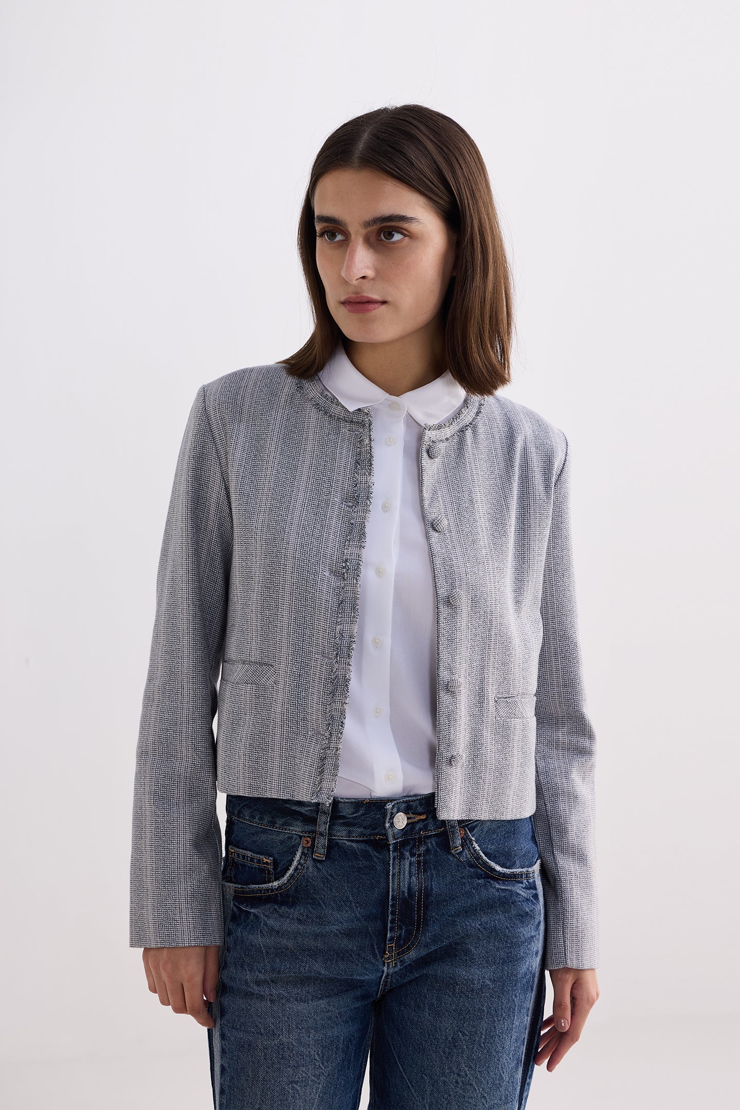 Lady Jacket in Cotton Tweed in Silver Strides