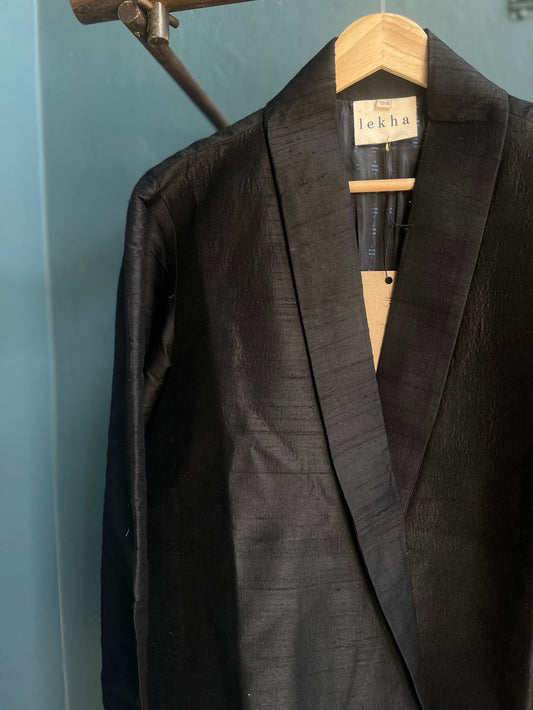 Kamla Wrap Jacket in Raw Silk in Black