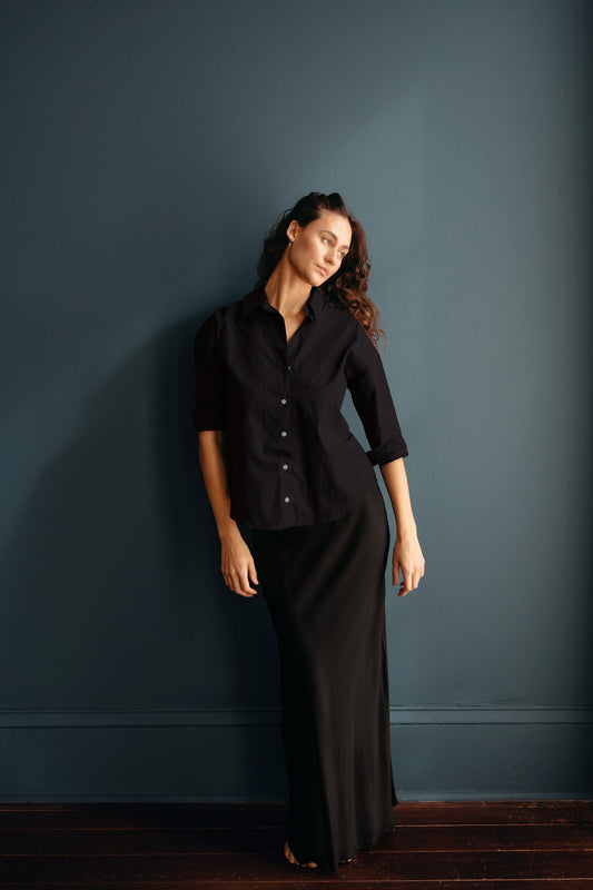 Kira Cotton Button Down Shirt in Black