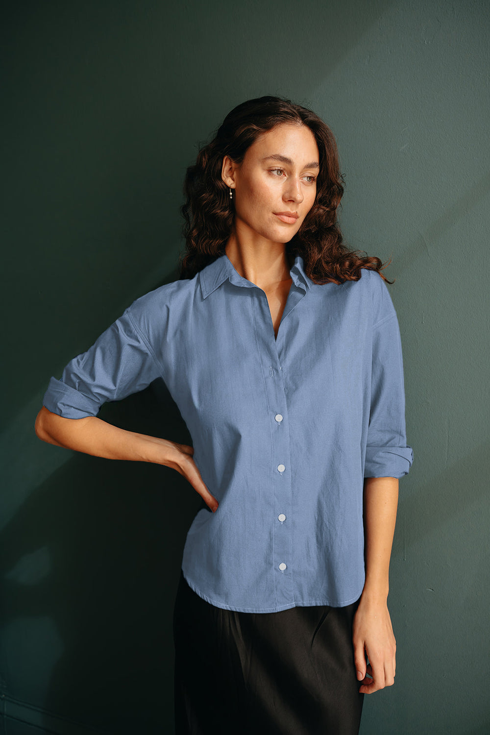Kira Cotton Button Down Shirt in Black