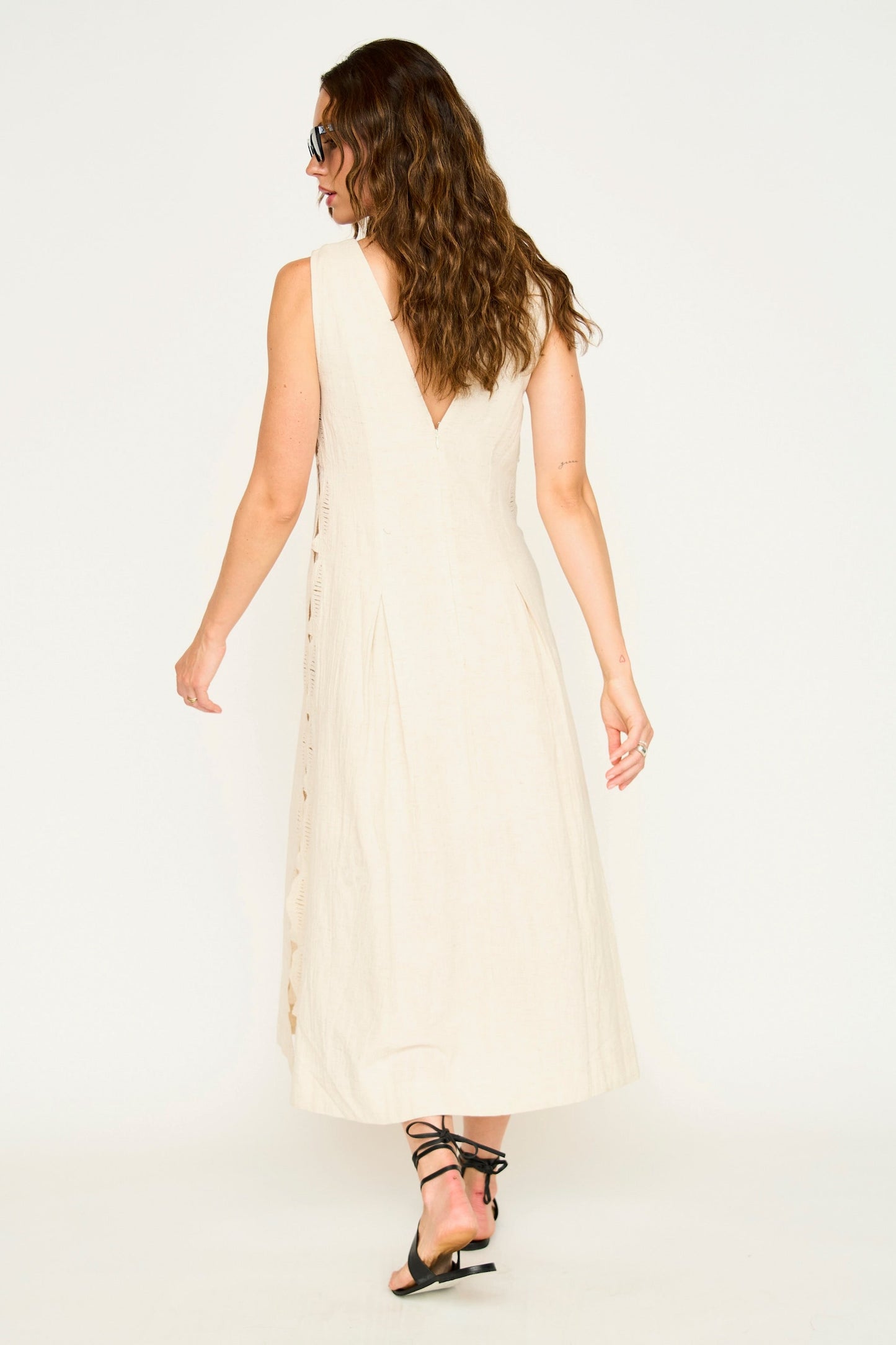 Barcelona Dress in Oat Marine Eyelet