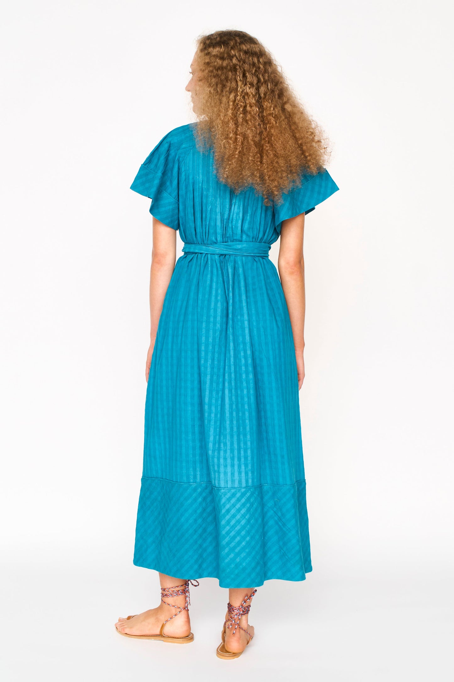 Vienna Pintuck Cotton Dobby Dress in Azure