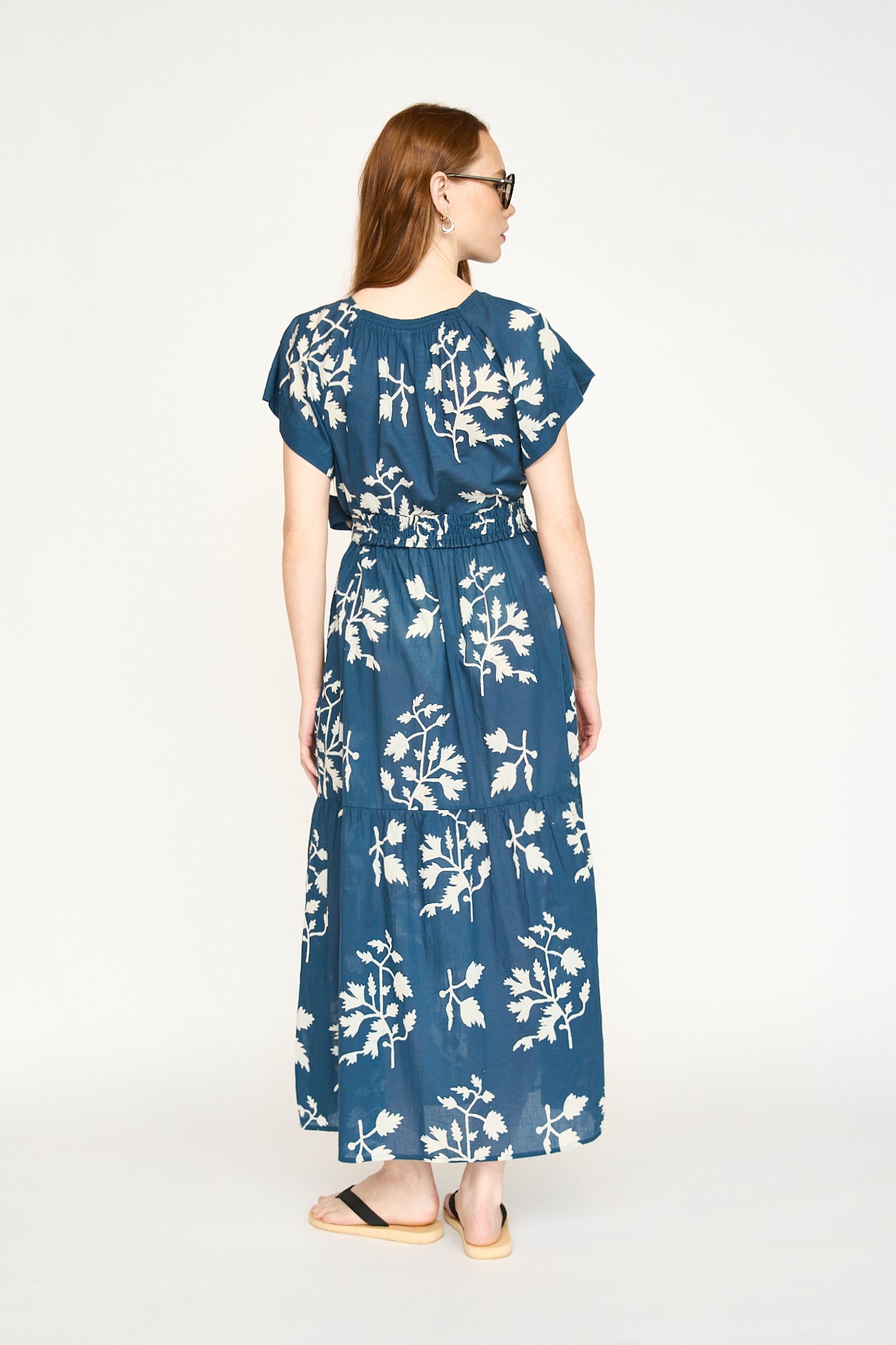 Vienna Cotton Maxi Dobby Dress in Navy Fig