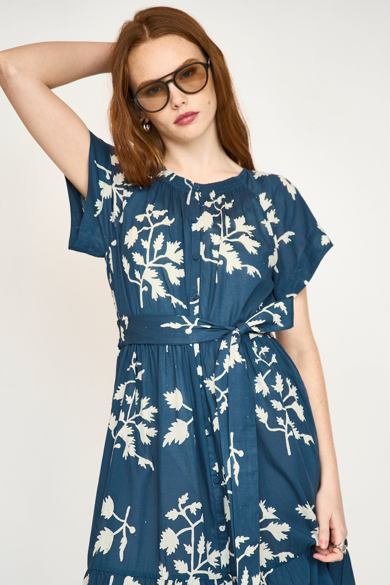Vienna Cotton Maxi Dobby Dress in Navy Fig