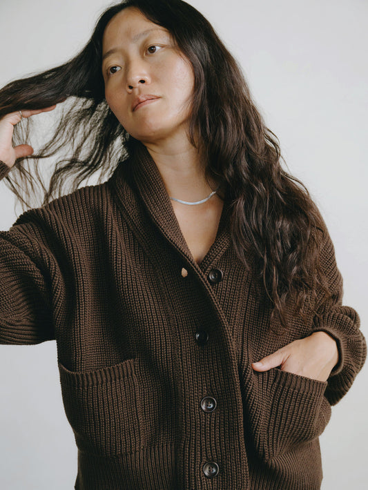 Sloan Organic Cotton Cardigan in Chocolate Brown