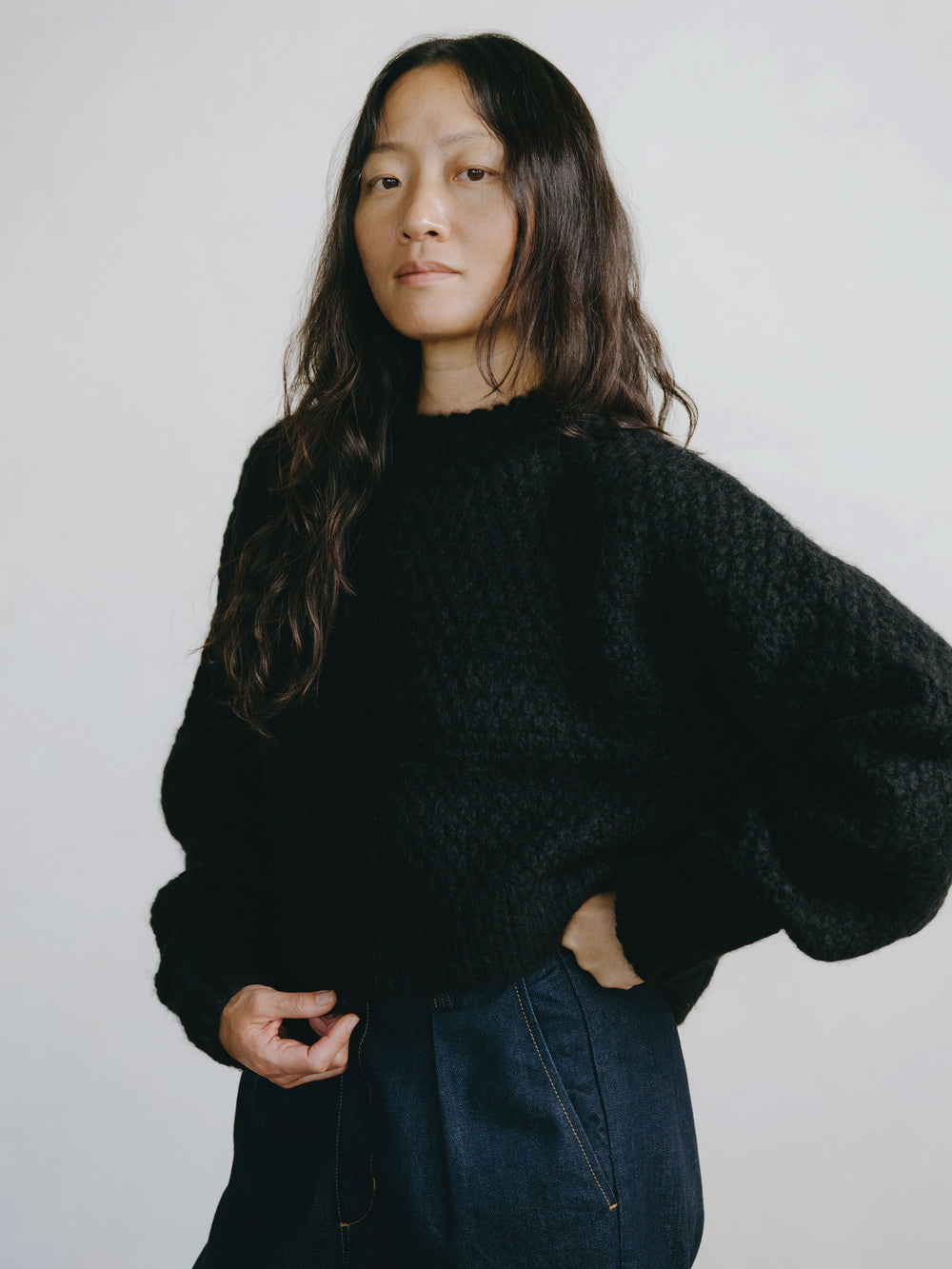 Gia Handknit Alpaca and Organic Cotton Sweater in Black