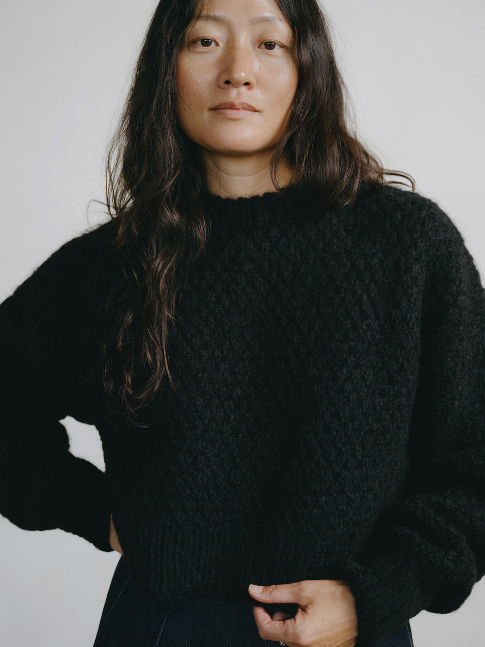 Gia Handknit Alpaca and Organic Cotton Sweater in Black