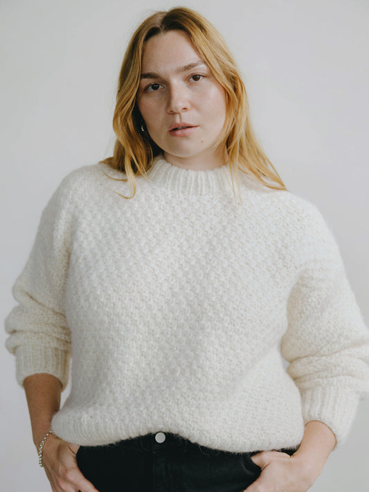 Gia Handknit Alpaca and Organic Cotton Sweater in Cream