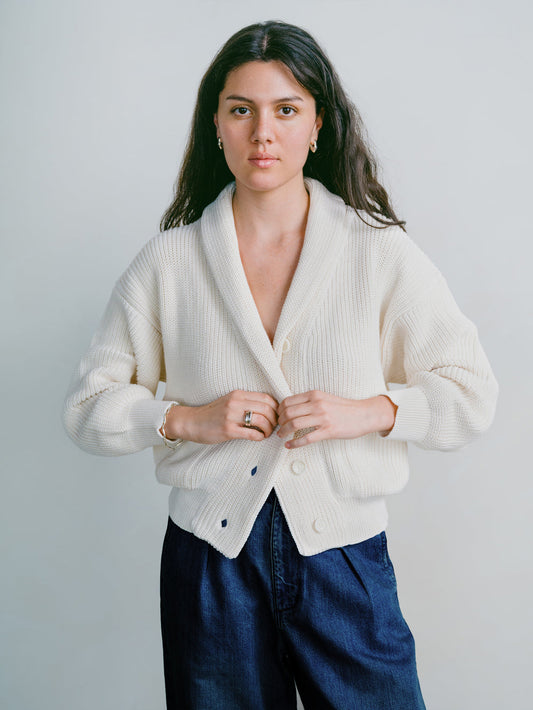Sloan Organic Cotton Cardigan in Ecru